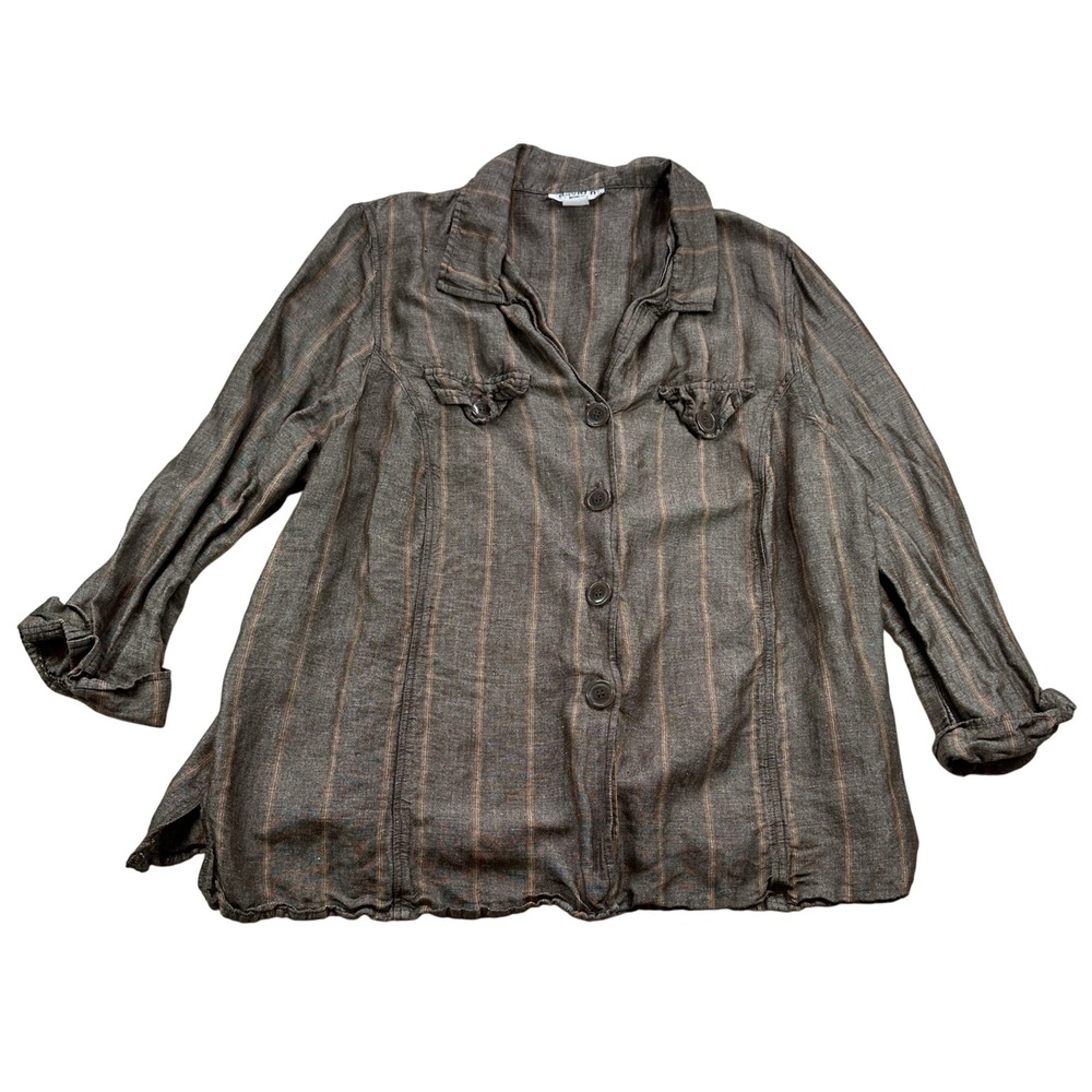 David N Woman‎ Brown button up Vintage collared long sleeve blouse top size M
